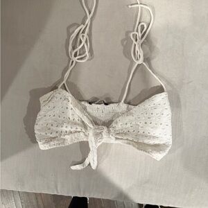 Zara White Eyelet Tie-Back Crop Top